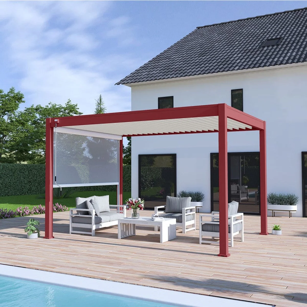Pérgola bioclimática autoportante ombrea vs 3x4m - rojo/blanco