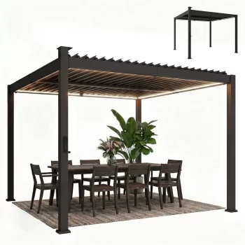 Pérgola bioclimática de 3x3 m con luces led solares