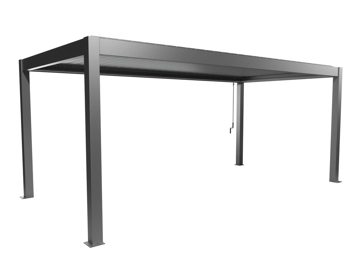 Pérgola bioclimática de acero biohort gris metalizado y lama gris claro de 608 x 312 x 264 cm manual