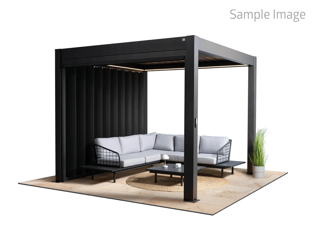 Pérgola bioclimática de acero biohort gris oscuro y lama gris oscuro de 608 x 312 x 264 cm manual