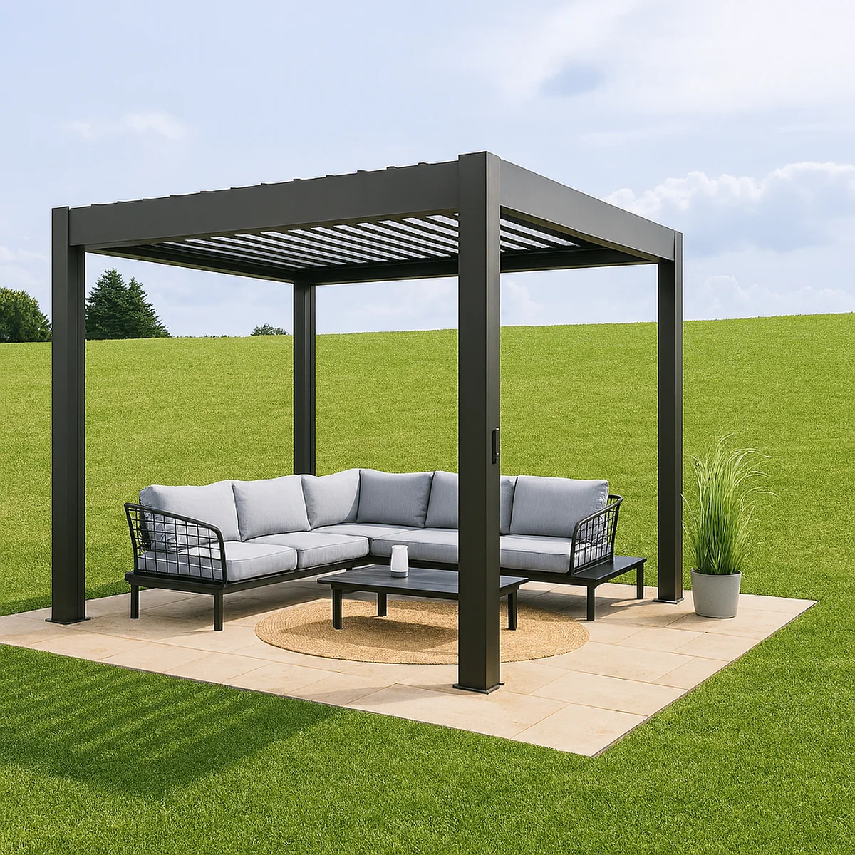 Pérgola bioclimática de acero biohort outdoor living gris oscuro y lama gris oscuro de 460 x 367.5 x 264 cm manual