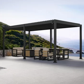 Pergola bioclimática de aluminio autoportante de 3 x 6 m de antracita con listones dobles ajustables – mirador 111da