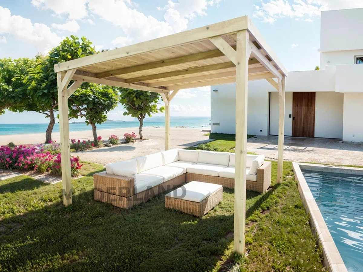 Pérgola con techo bilbao • 500x300 cm • tratada • muy resistente