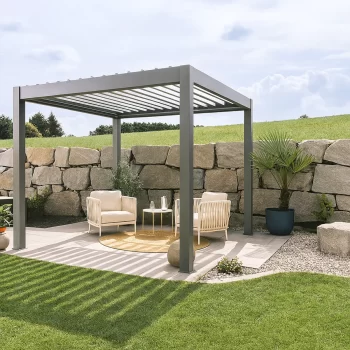 Pérgola de acero con toldo biohort outdoor living de 312 x 312 cm gris