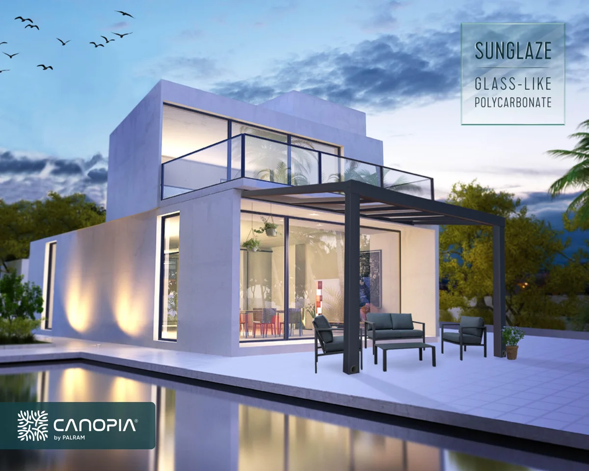 Pérgola de aluminio adosada con cubierta canopia by palram de 370 x 341 cm gris