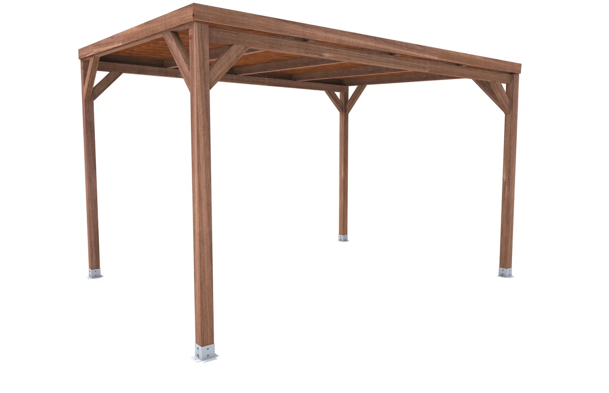 Pérgola de madera con cubierta y cortinas mausa ondara de 400 x 300 cm marrón