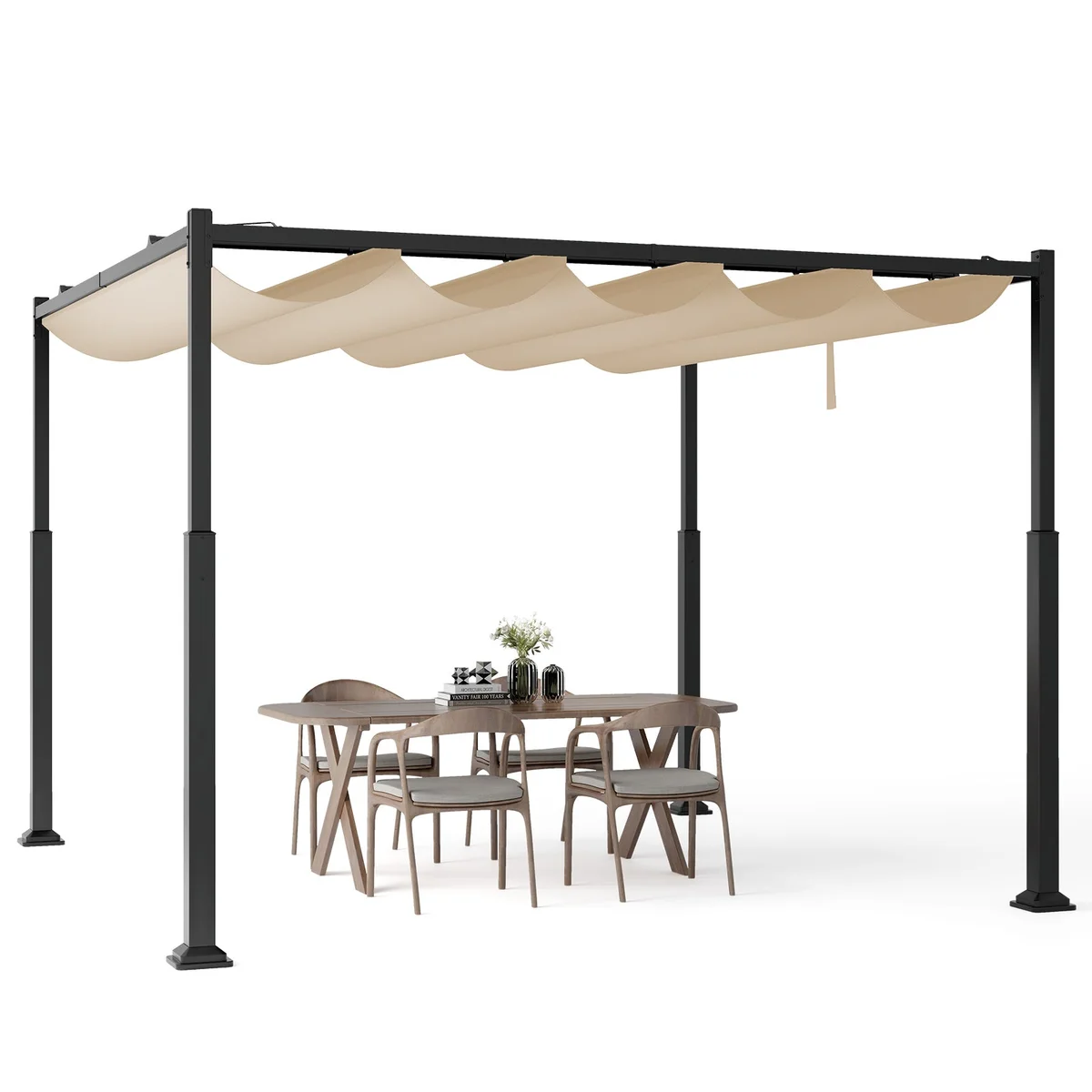 Pérgola exterior de 310 x 310 cm con toldo retráctil