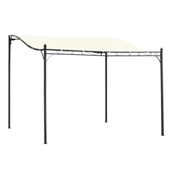 Pérgola jardín 3x3m montada pared toldo 16 orificios drenaje metal poliéster. crema.