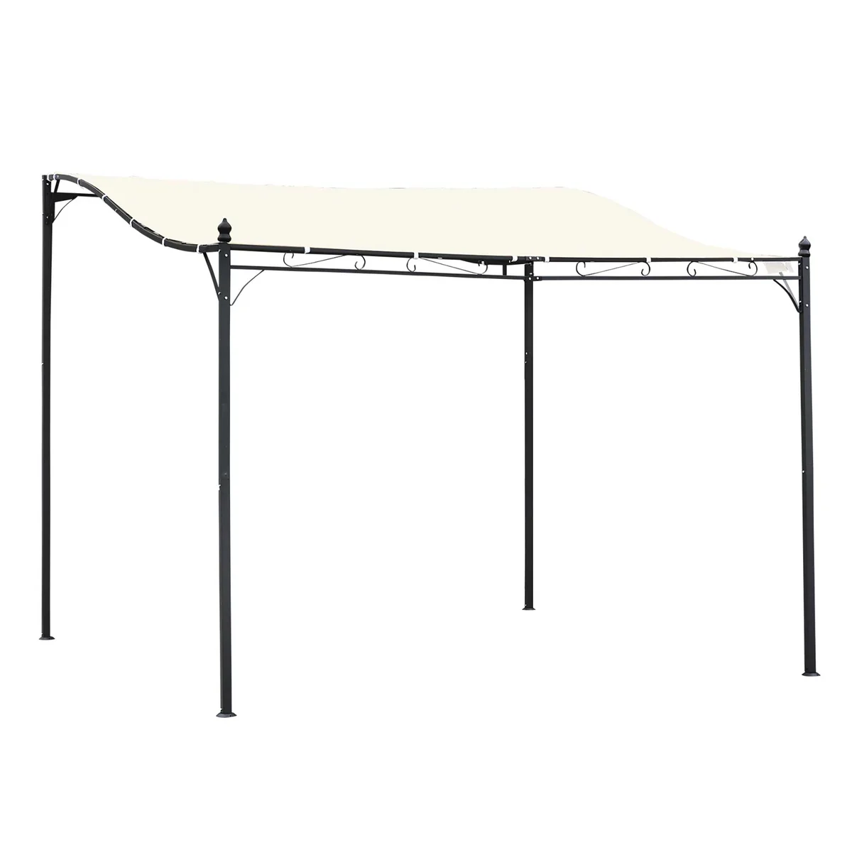 Pérgola jardín 3x3m montada pared toldo 16 orificios drenaje metal poliéster. crema.