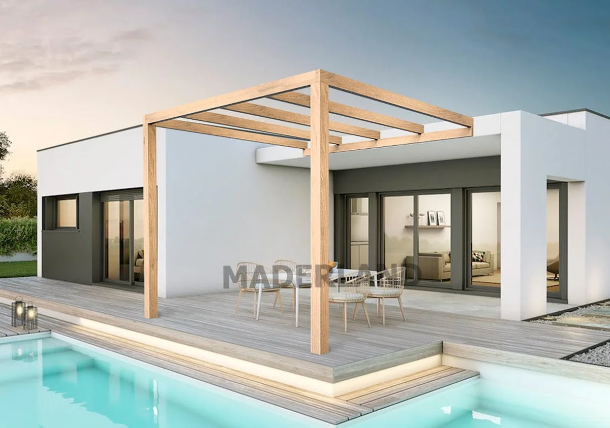 Pérgola madera adosada burgos • 600x400 cm • muy resistente • madera laminada