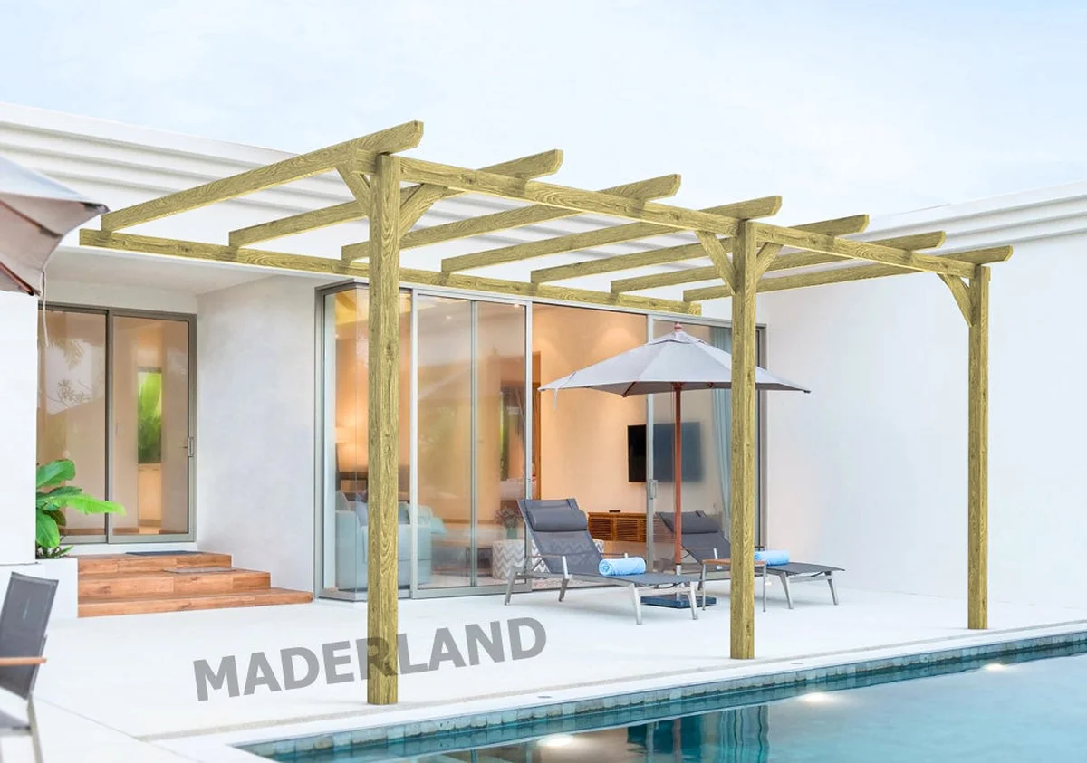 Pérgola madera adosada oviedo • 600x420 cm • tratada • resistente