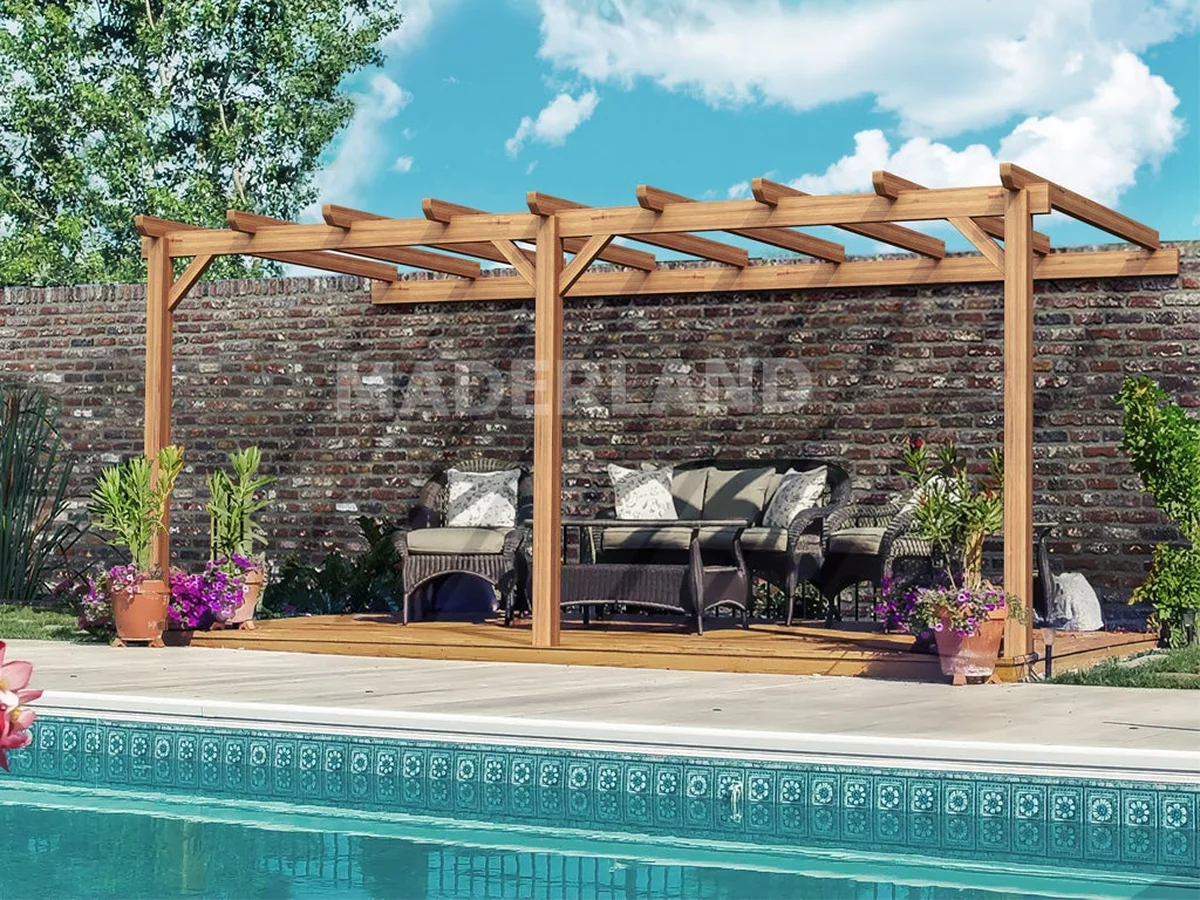 Pérgola madera adosada palma • 500x300 cm • muy resistente • madera laminada