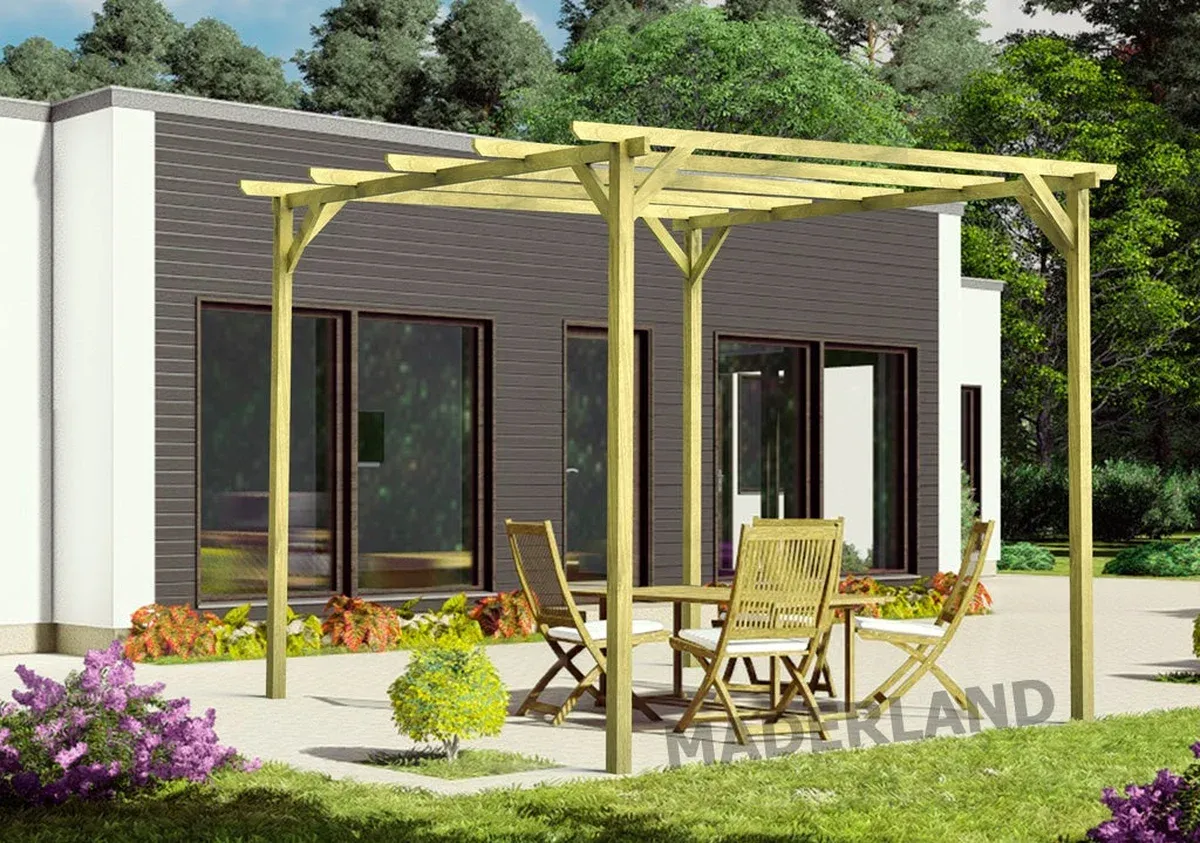 Pérgola madera marbella • 255x255 cm • tratada • madera maciza